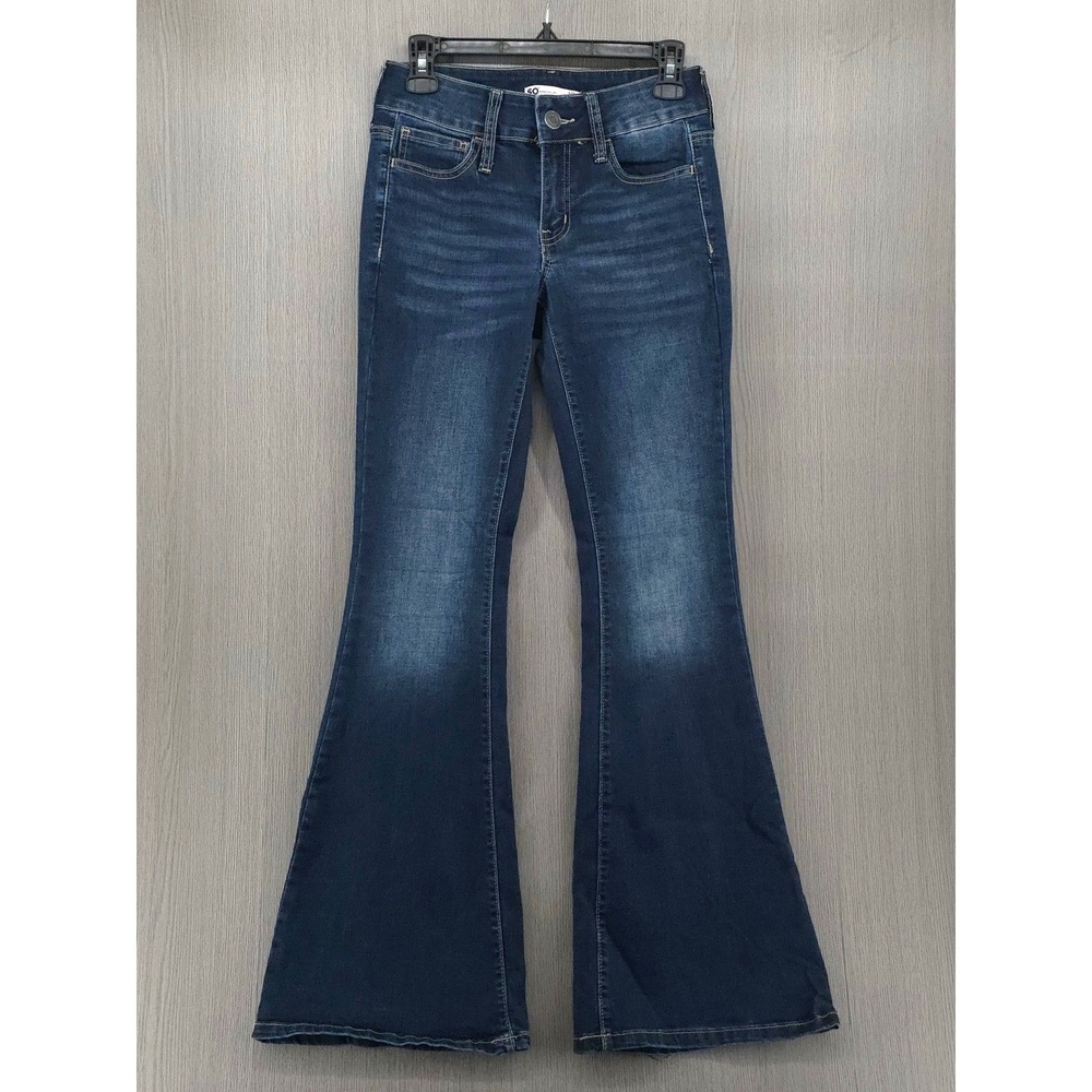 SO Flare Low Rise Dark Wash Y2K Blue Stretch Denim Jeans Womens 5/26